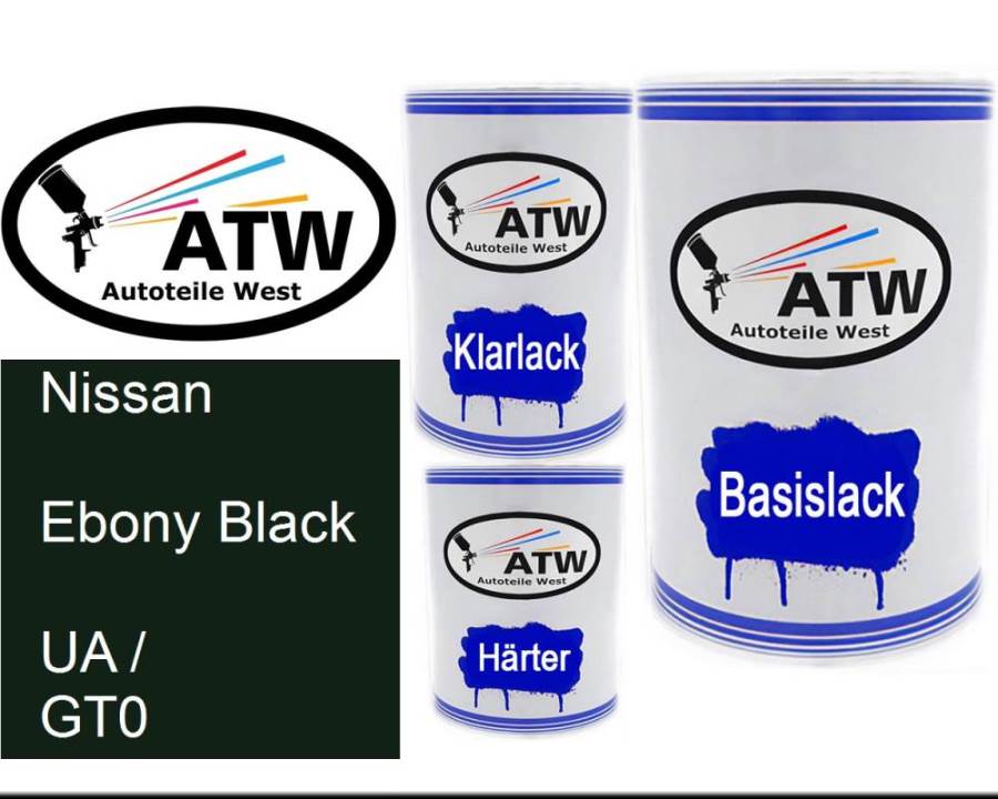 Nissan, Ebony Black, UA / GT0: 500ml Lackdose + 500ml Klarlack + 250ml Härter - Set, von ATW Autoteile West.
